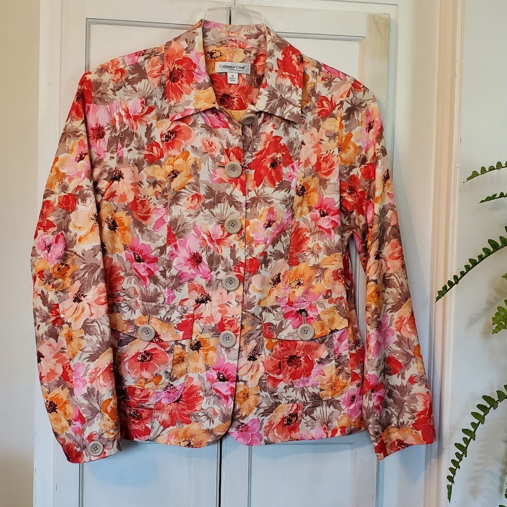Coldwater Creek Statement Jacket Floral Button Up Long Sleeve
